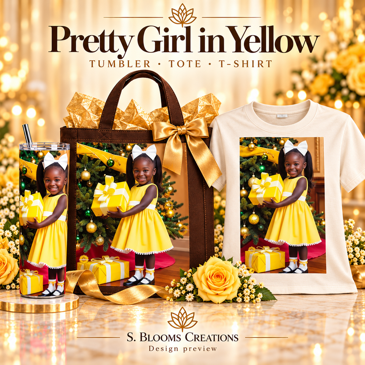 Matching tumbler, tote and T-shirt — design preview