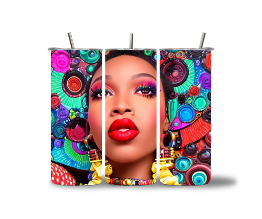 The Candace 20oz skinny tumbler with colorful floral Black art