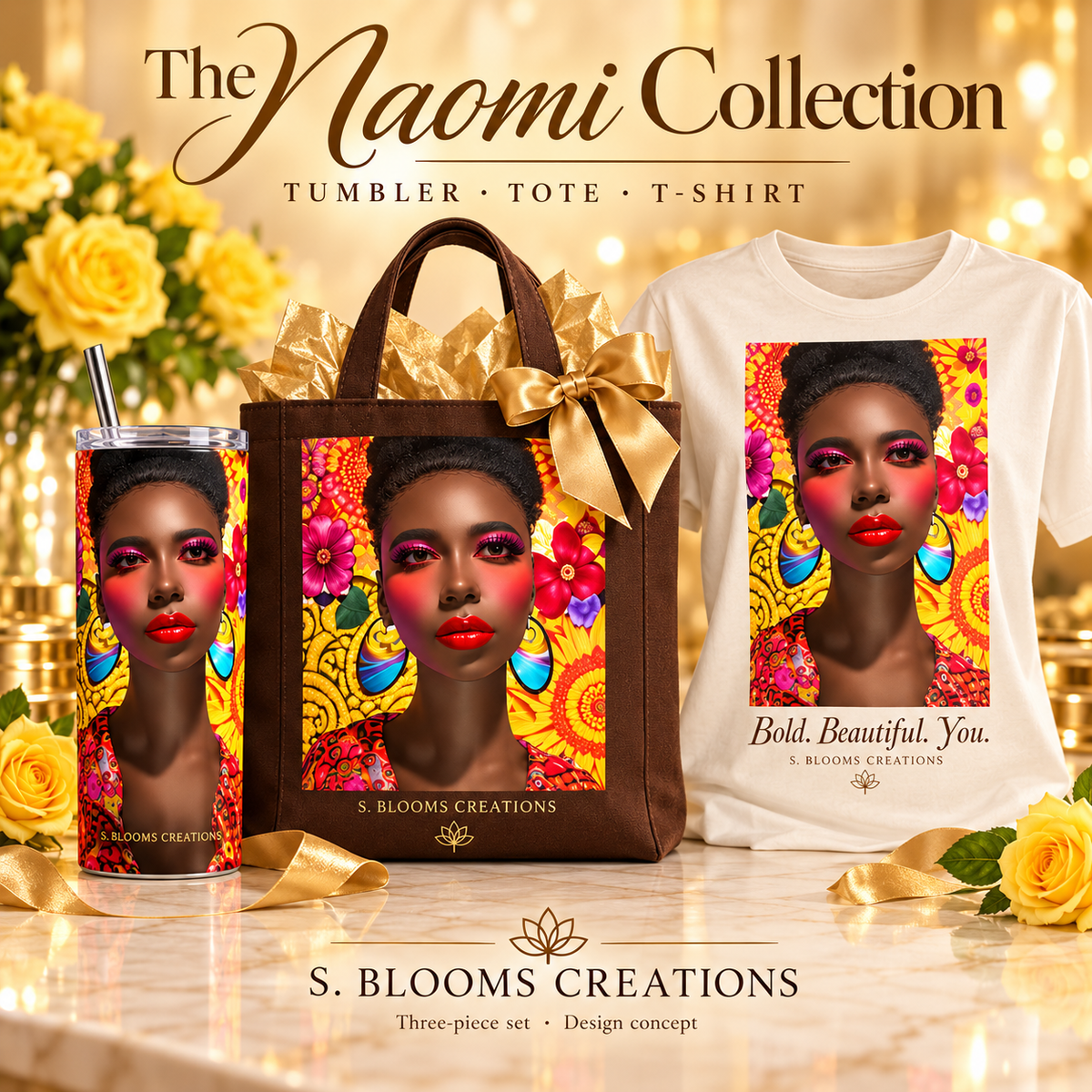 Naomi collection concept: matching tumbler, tote and T-shirt. This listing includes one 20oz tumbler only.