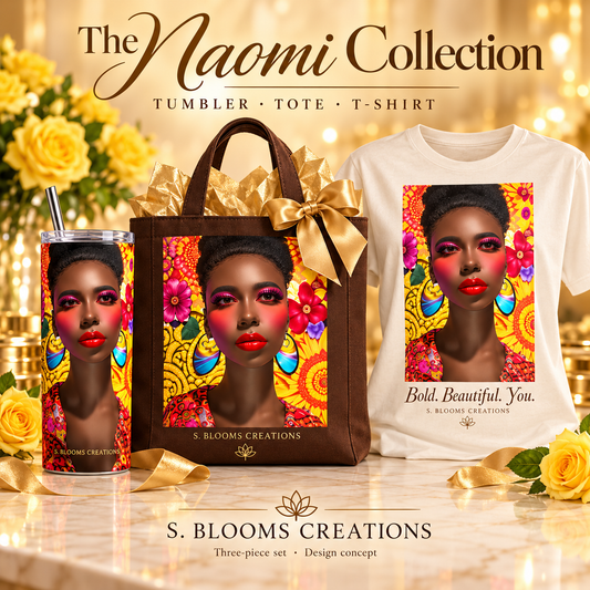 Naomi collection concept: matching tumbler, tote and T-shirt. This listing includes one 20oz tumbler only.