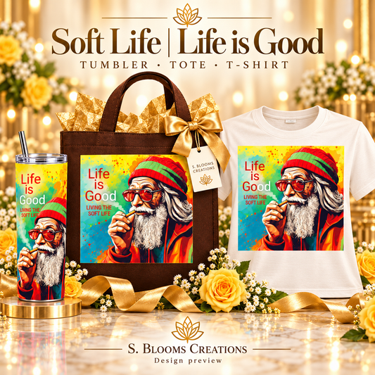Soft Life matching tumbler tote and T-shirt design preview